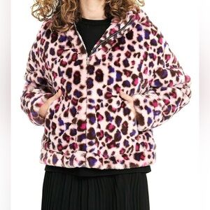 UGG Pink Leopard Mandy Faux Fur Hoodie Womens Size Medium